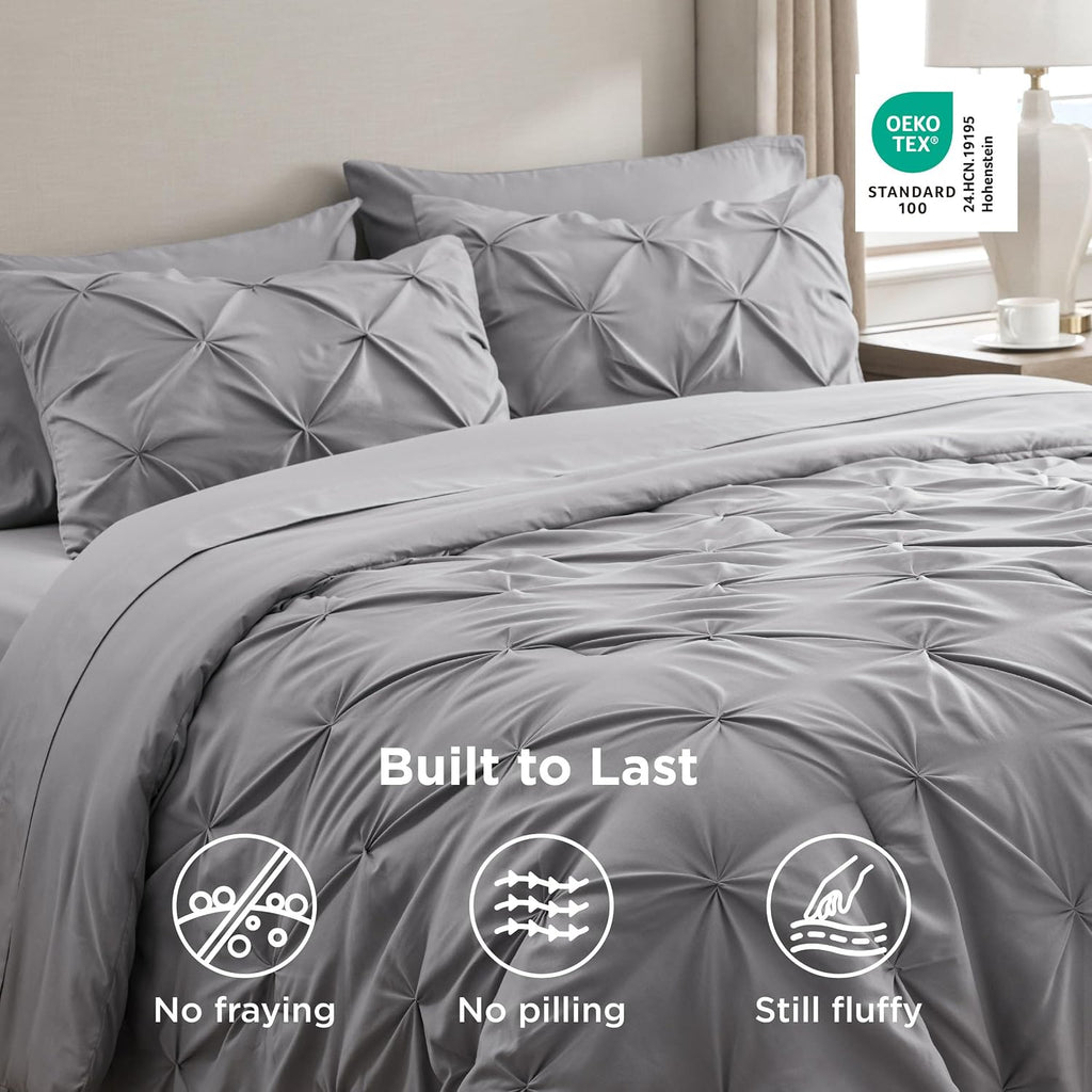Bedsure Queen Pintuck Bedding Set, 7 Pieces, Grey