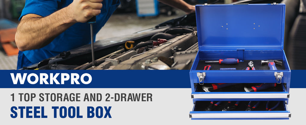 WORKPRO RM 18-Inch 2-Drawer Metal Tool Box – 18 Inch, Blue – Blue / 18 Inch – product detail