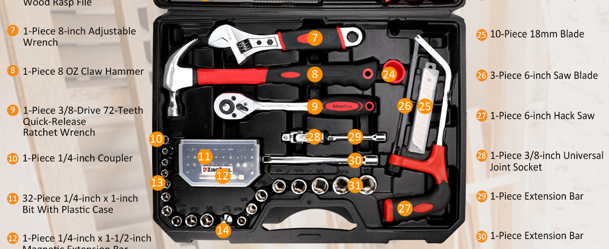 KingTool DS-HDT001 325-Piece Home Repair Tool Kit with Drawer Case – Red, Black – product detail