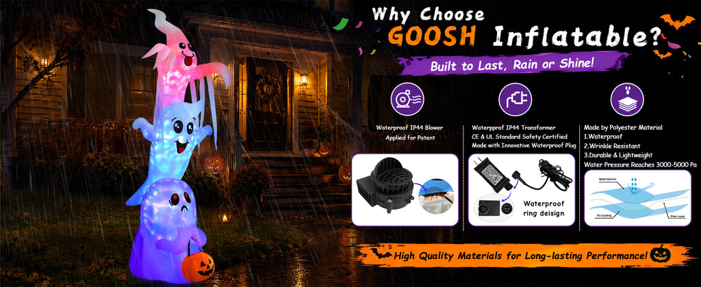GOOSH D-69119 9.8-Foot Halloween Stacked Three Ghosts Inflatable – White – product detail