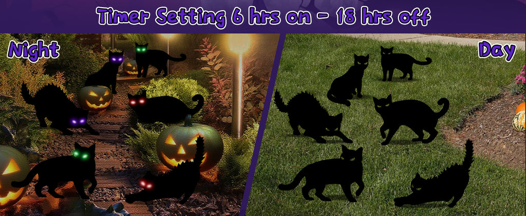 LCHUANG H-HG-RC 6-Piece Lighted Black Cat Halloween Yard Stake Set – Black – product detail