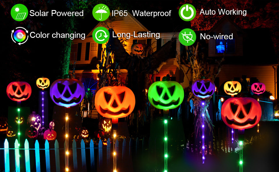 Homeleo HLD578 6-Pack Color-Changing Solar Pumpkin Path Lights – Multicolor Pumpkin – product detail