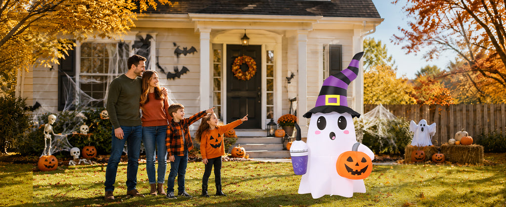 GOOSH 69656 6.2-Foot Halloween Ghost & Pumpkin Inflatable – white – product detail