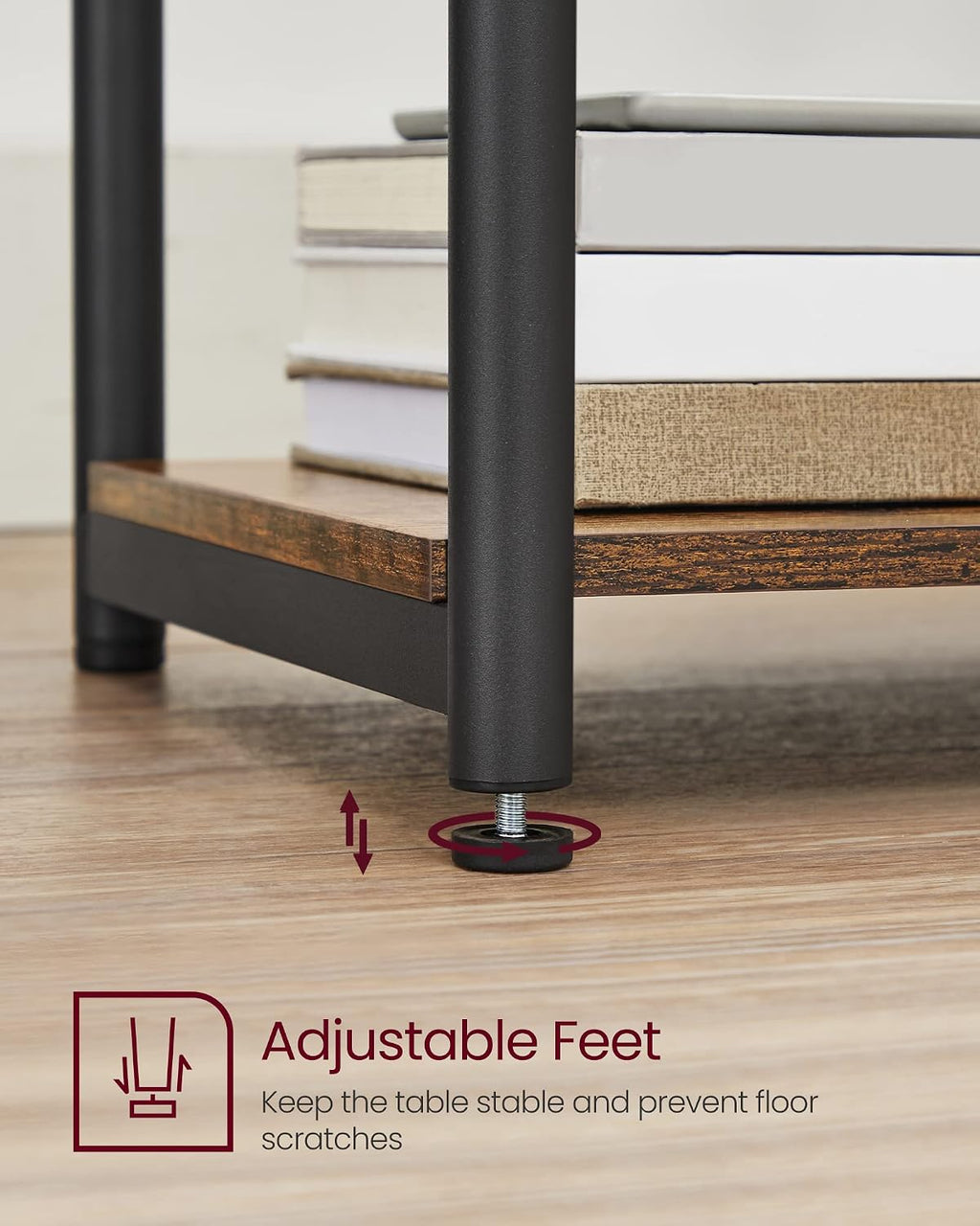 VASAGLE Three-Tier Rectangular Side Table, Rustic Brown and Ink Black