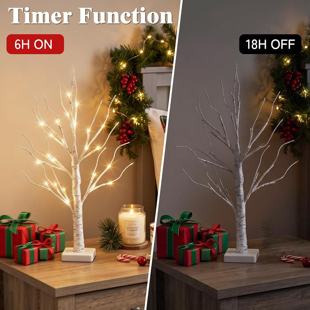 PEIDUO Lighted Birch-Style Tabletop Trees, 2 ft, Set of 2