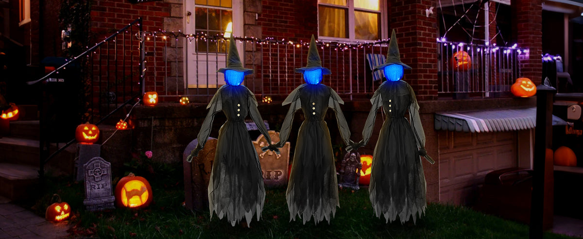 Jibeufi Hlw-witch-3pcs 3-Pack 4.9-Foot Lighted Halloween Witch Stakes – black – product detail
