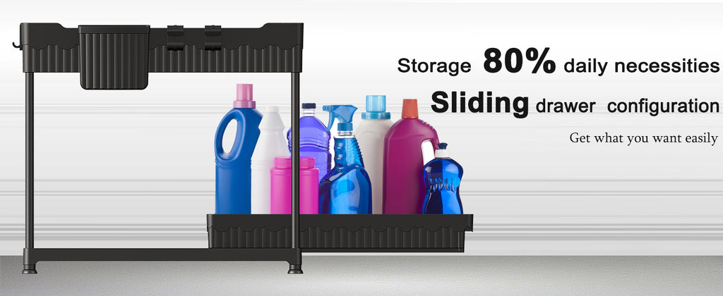 Sevenblue Two-Tier Under-Sink Organizers, Black, 3-Pack