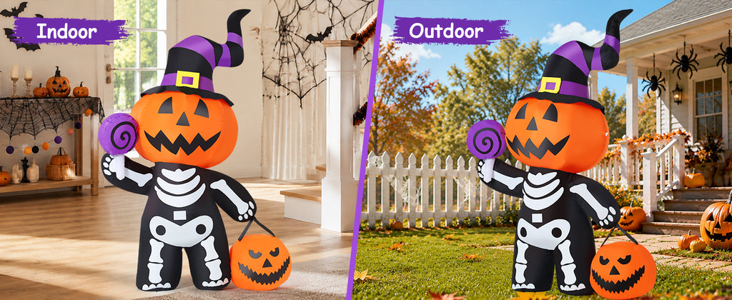 GOOSH 69090 6-Foot Halloween Pumpkin & Skull Inflatable – Multicolor – product detail