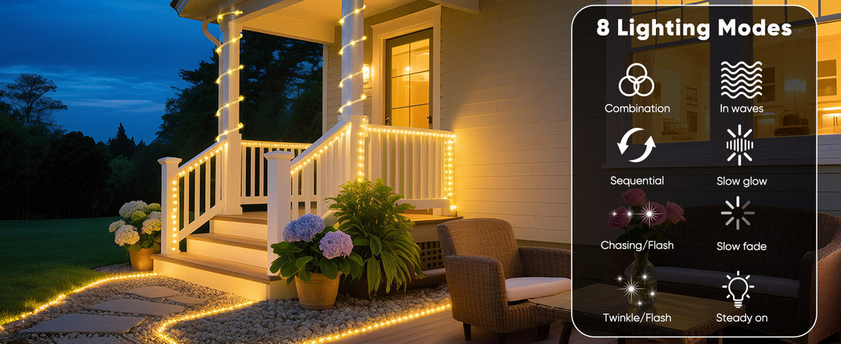 Brightown Solar Rope Lights, Warm White, 39 ft