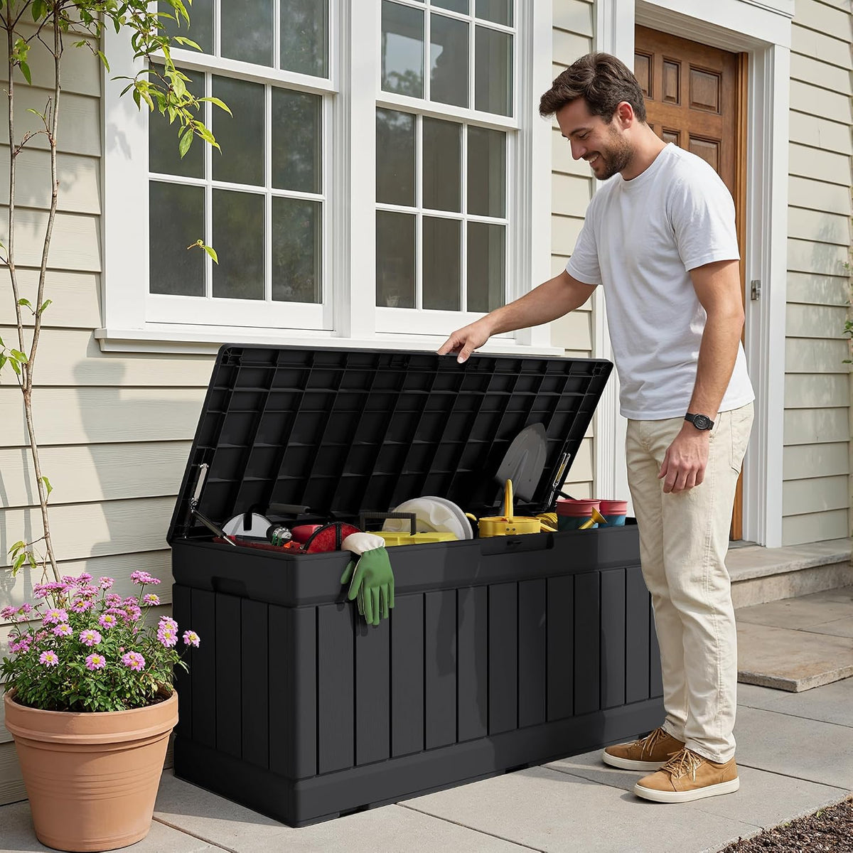 Devoko Resin Deck Storage Box, Black, 78 Gallon