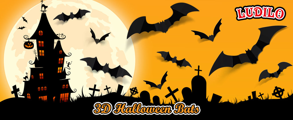 LUDILO Black 3D Bat Wall Decorations, 100 Pieces