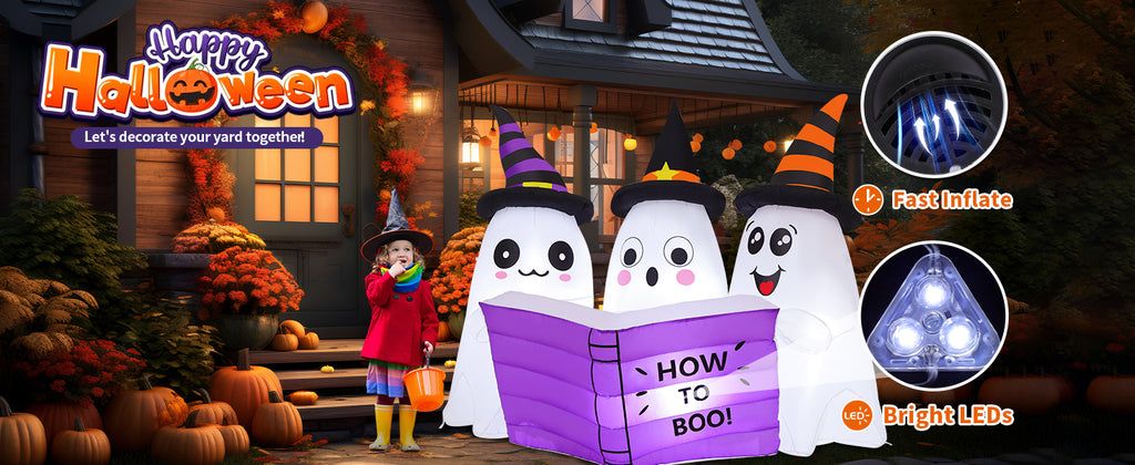 GOOSH DJ-WS-69576 5.2-Foot Halloween Reading Ghosts Inflatable – White – product detail