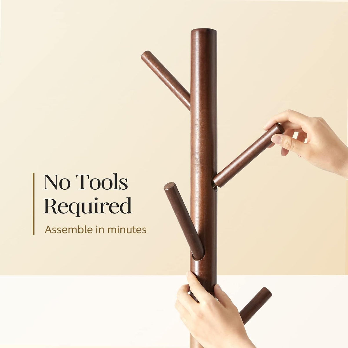 Pipishell Wooden Coat Rack with Eight Hooks, Brown