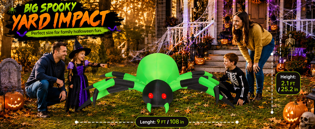 COMIN 9-Foot Halloween Spider Inflatable – Green – product detail