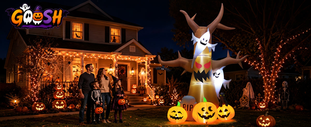 GOOSH 69461 12-Foot Halloween Dead Tree & Pumpkin & Ghost Inflatable – Brown – product detail