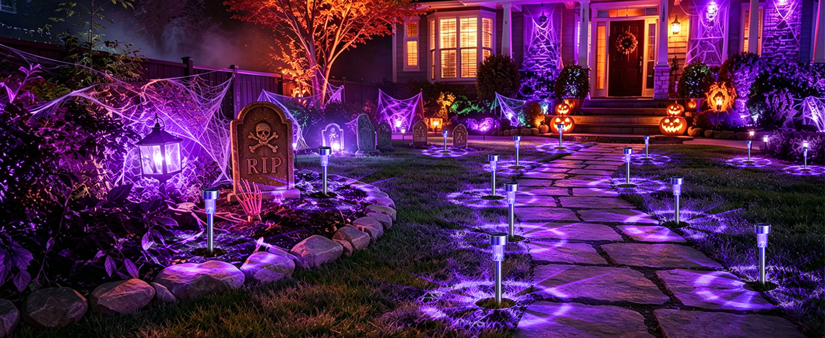 GIGALUMI 11762 Halloween Solar Pathway Stake Lights – 12 pack, Purple – Purple / 12 pack – product detail