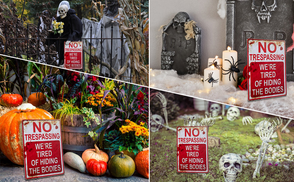 CVNDKN Halloween No Trespassing Metal Sign – 20cm x 30cm (7.8 inches x 11.8 inches), red white – red white / 20cm x 30cm (7.8 inches x 11.8 inches) – product detail