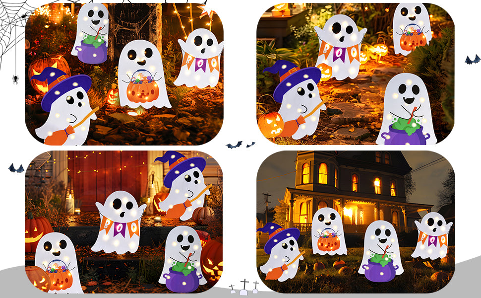 ponlodos Pon-YS-Ghost-2 4-Pack Lighted Halloween Ghost Yard Signs – White – product detail