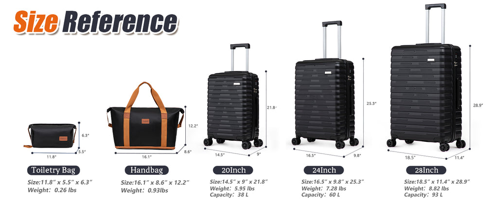 Cosbarn Hardside Luggage Set – ABS 5 Piece Sets (20/24/28/DB/TB), Black – product detail