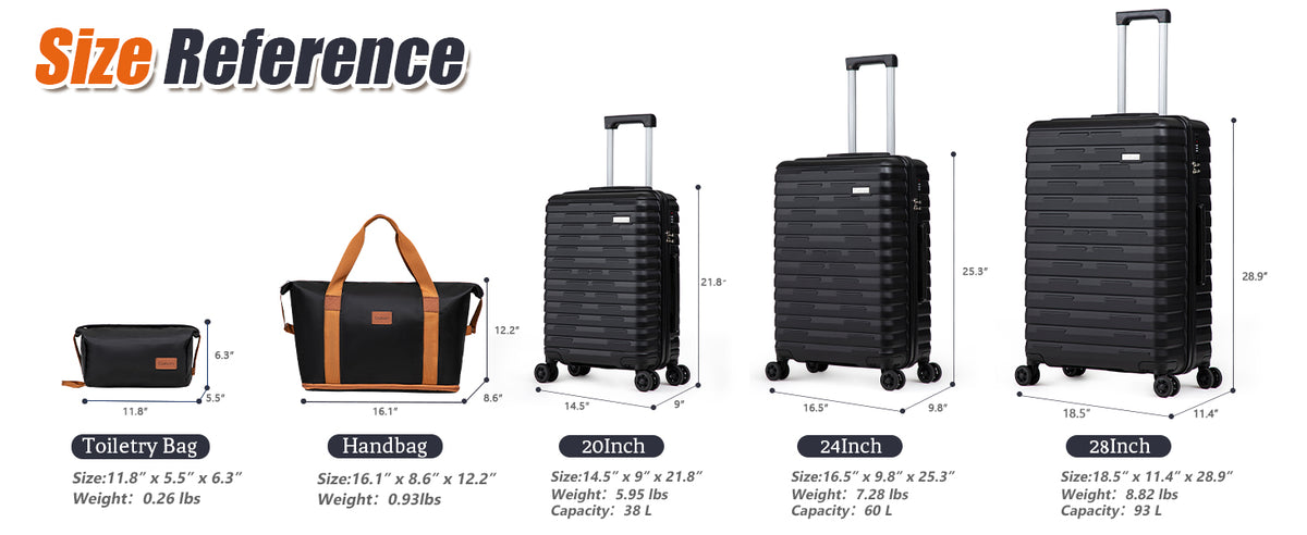 Cosbarn Hardside Luggage Set – ABS 5 Piece Sets (20/24/28/DB/TB), Black – product detail
