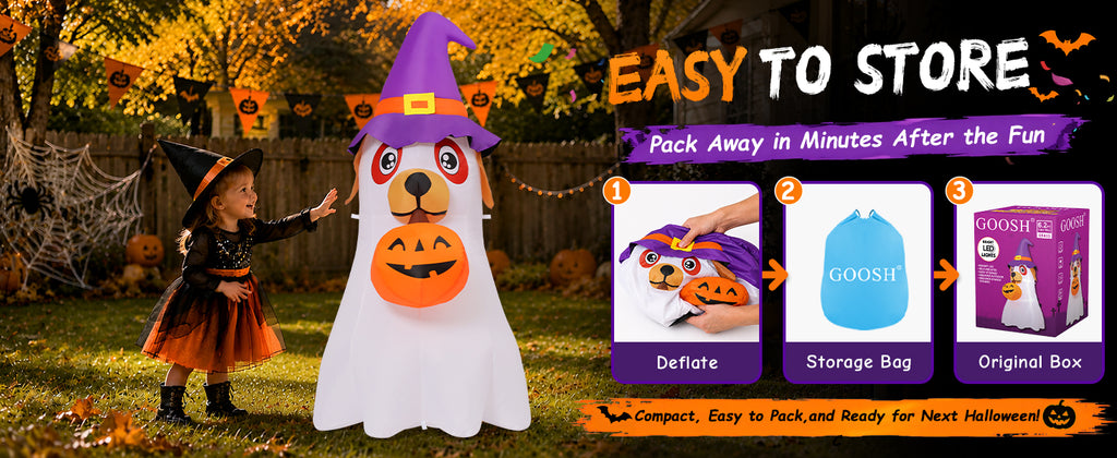 GOOSH 69431 6.2-Foot Halloween Dog & Ghost & Pumpkin Inflatable – White – product detail