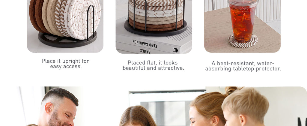 Lazebox Round Fabric Coasters, Coffee, Set of 8