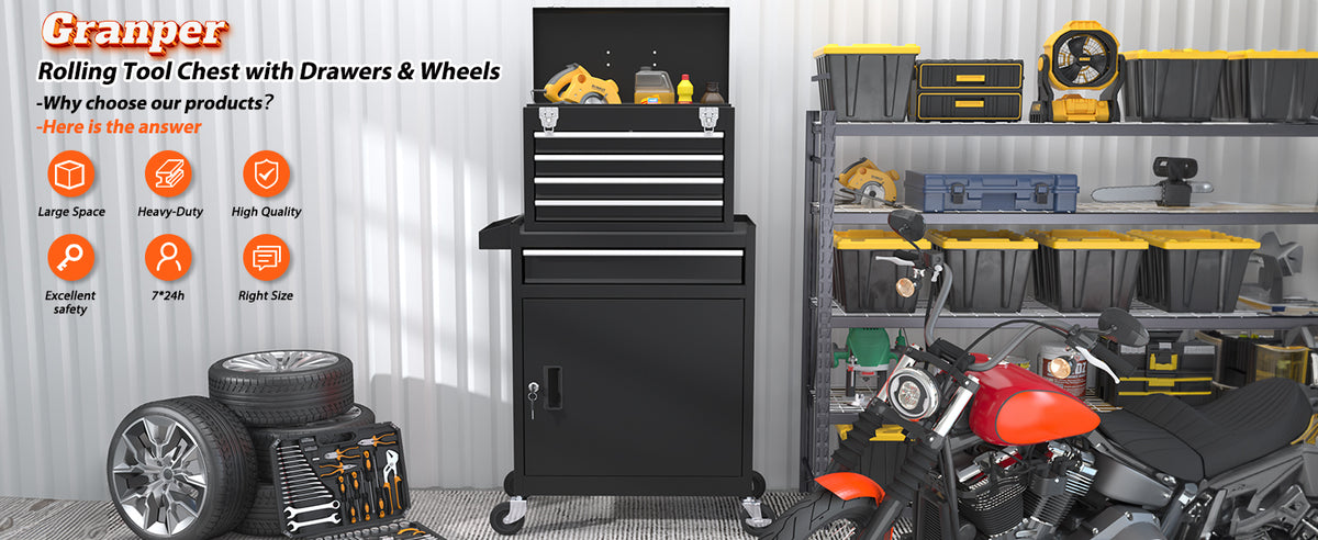 Granper 5-Drawer Rolling Tool Chest – 5-Drawer, Black – Black / 5-Drawer – product detail