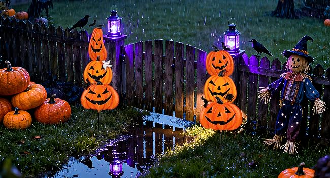 Beterzack 628NGDC 2-Set Stackable Metal Pumpkin Yard Stakes – Halloween yard signs – 2 Pack Stacked Pumpkins / Halloween yard signs – product detail
