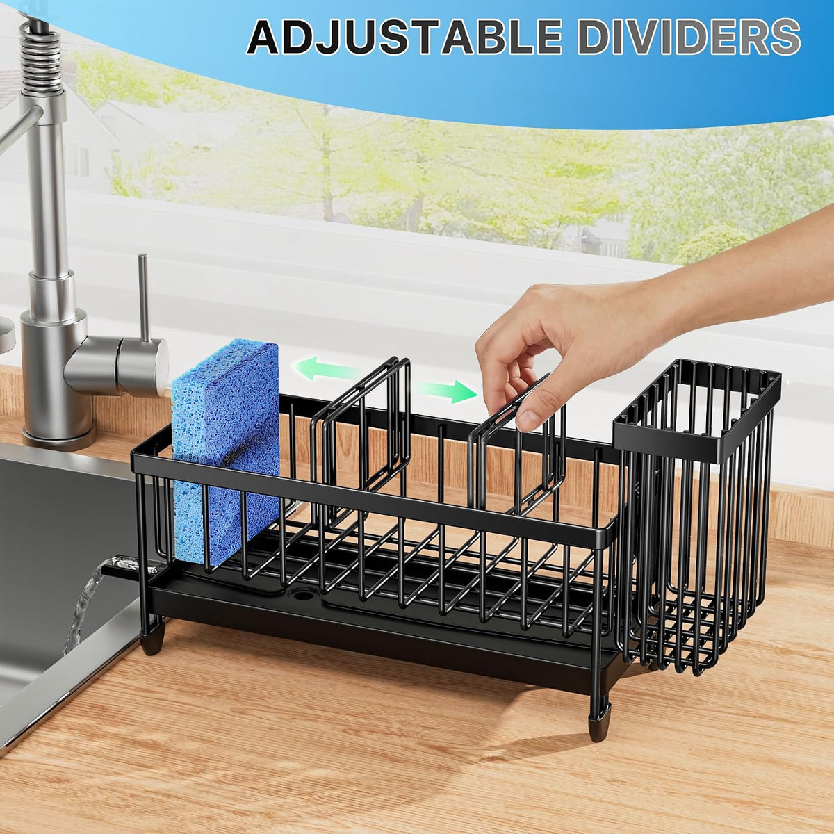 Cisily Stainless Steel Sink Caddy, Black, 9.25 in