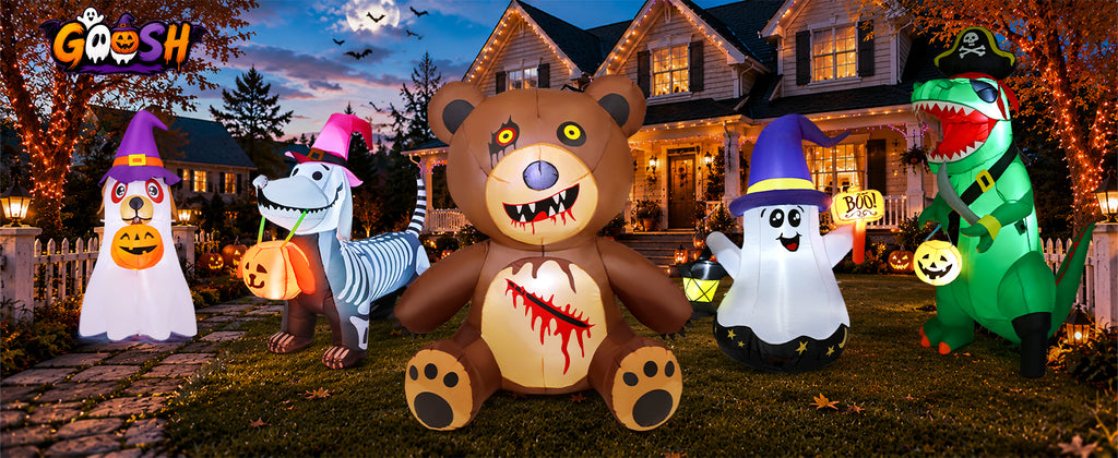 GOOSH 69729 5-Foot Halloween Teddy Bear Inflatable – Brown and Red – product detail