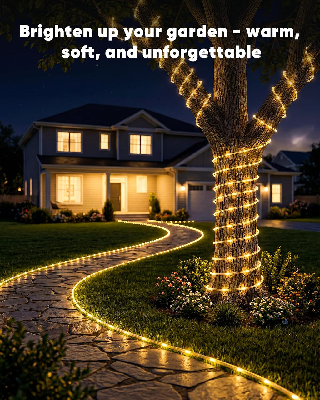 Brightown Solar Rope Lights, Warm White, 39 ft