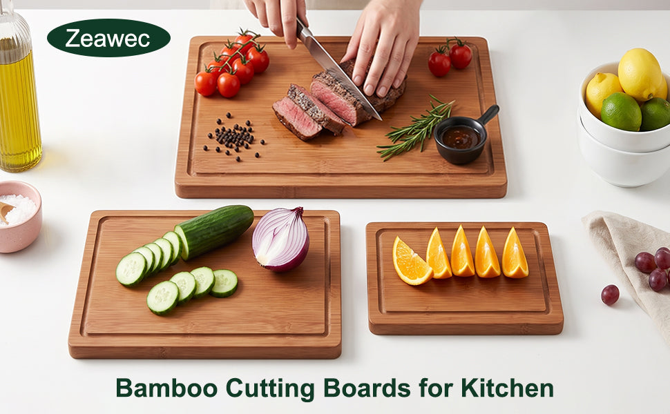 zeawec Carbonized Bamboo Cutting Boards, 3-Piece Set