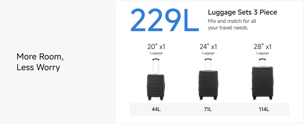 YOETEY H1 Hardside Luggage Set – 3-Piece Set, Black – Black / 3-Piece Set – product detail