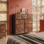 WLIVE 9-Drawer Fabric Dresser in Rustic Brown