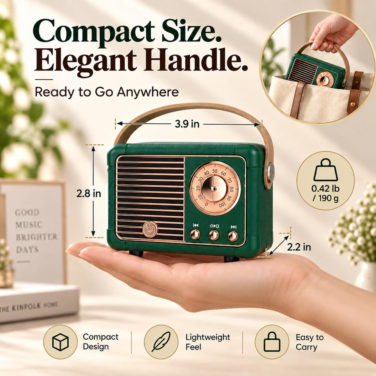 Dosmix Retro-Style Bluetooth Speaker, Green