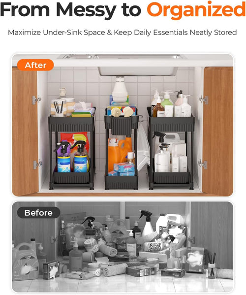 Sevenblue Two-Tier Under-Sink Organizers, Black, 3-Pack