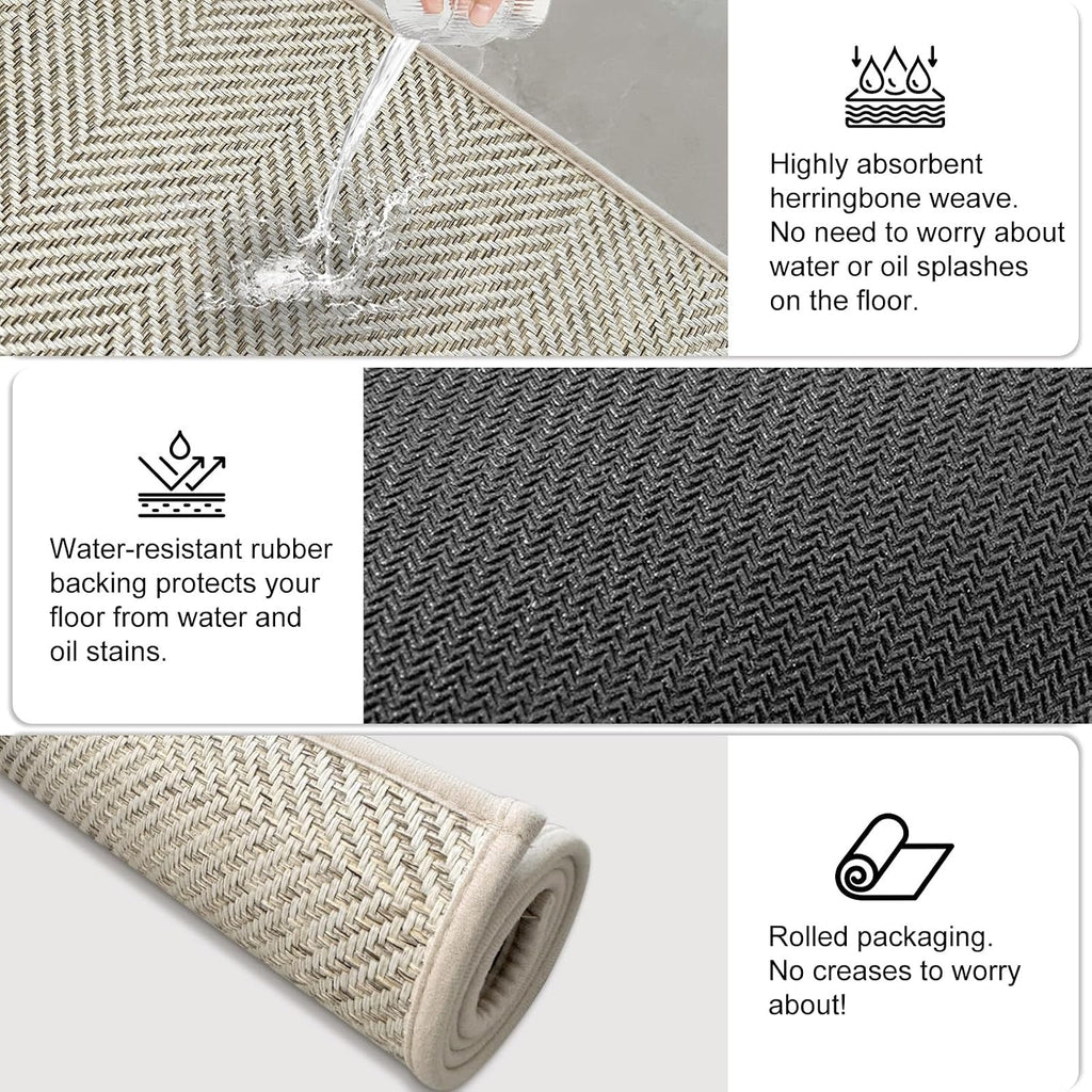 HDFK Herringbone Kitchen Rug Set, Beige, 2 Pieces
