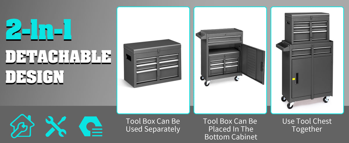 Winado 4-Drawer Rolling Tool Chest with Detachable Top – Black – Black / 55.00*32.00*68.00 cm – product detail