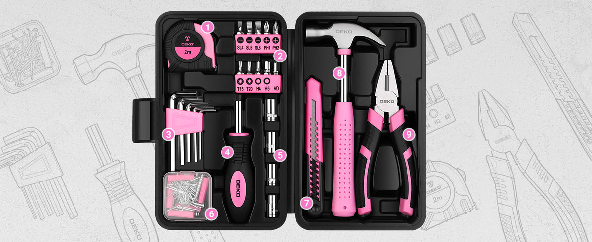 DEKOPRO 94-Piece Household Hand Tool Kit – Pink – product detail