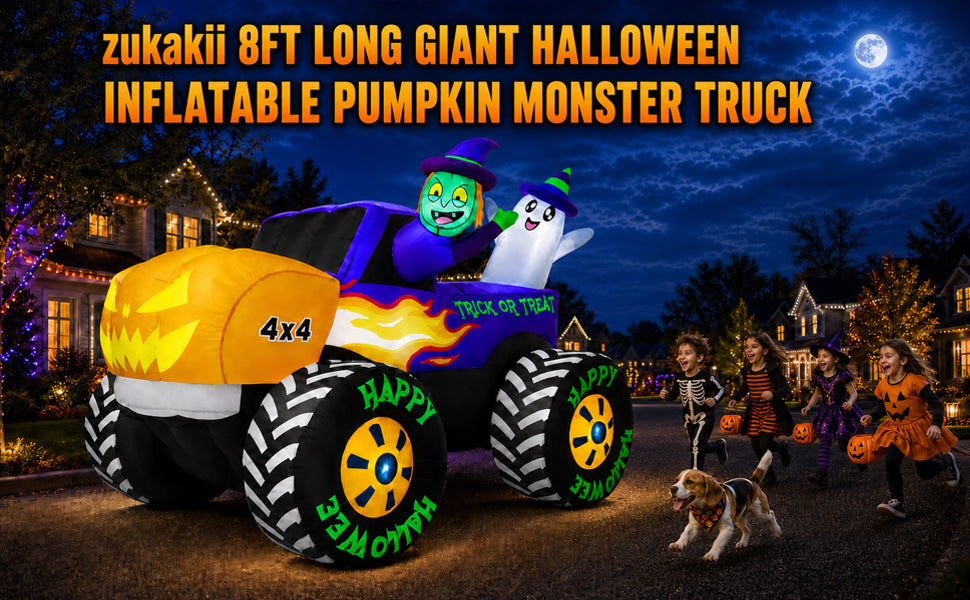 zukakii QM-WS-033 8-Foot Halloween Monster Truck & Pumpkin Inflatable – Purple – product detail