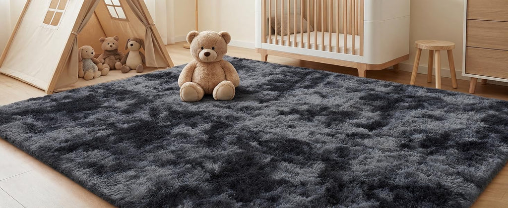 PLHXFR Shag Area Rug, Tie-Dyed Dark Grey, 8 x 10 ft