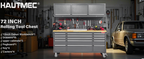 HAUTMEC HT0428-TC 72-Inch Rolling Workbench with 15 Drawers and Upper Cabinets – Gray – product detail