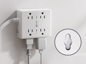 SUPERDANNY Flat-Plug Power Strip, White, 10 ft