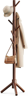 Pipishell Wooden Coat Rack with Eight Hooks, Brown