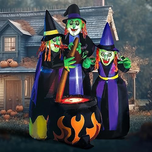 Joiedomi SL-3DLED 6-Foot Halloween Three Witches & Cauldron Inflatable – Green – product detail