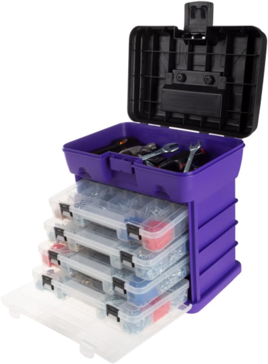Stalwart Portable Parts Organizer with Four Removable Boxes – Pink or Purple
