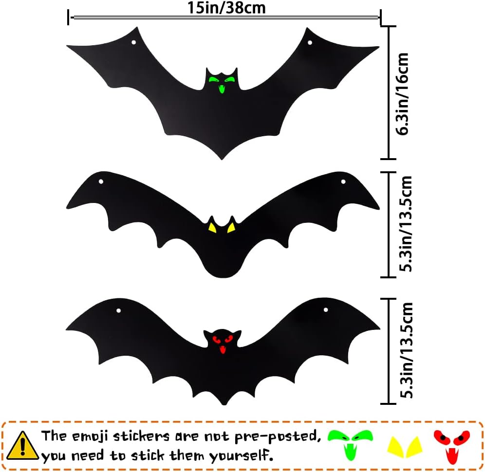 YUJUN 12-Piece Hanging Halloween Bat Set – Black – product detail