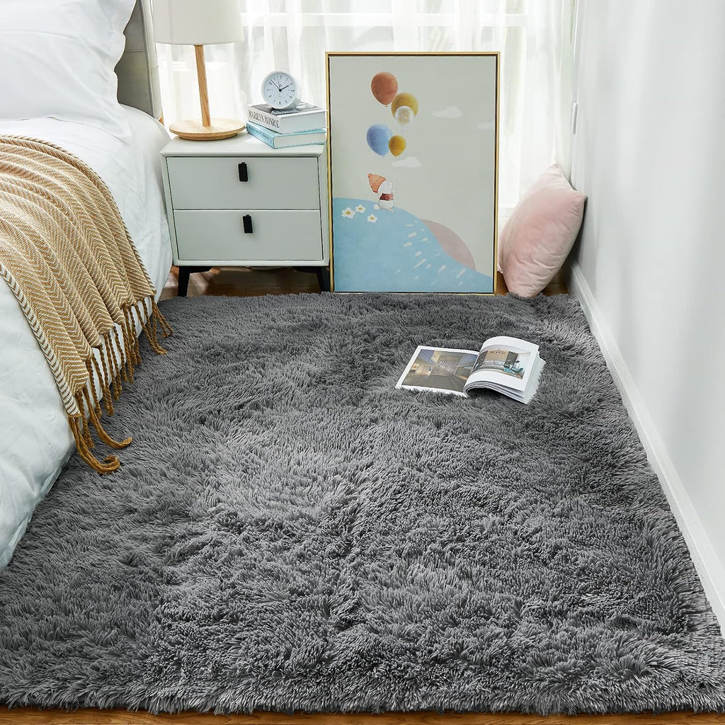 Ophanie Shag Area Rug, Grey, 4 x 6 ft