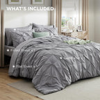 Bedsure Queen Pintuck Bedding Set, 7 Pieces, Grey