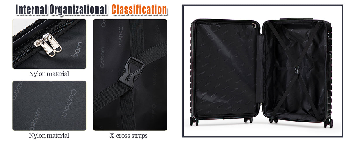 Cosbarn Hardside Luggage Set – ABS 5 Piece Sets (20/24/28/DB/TB), Black – product detail